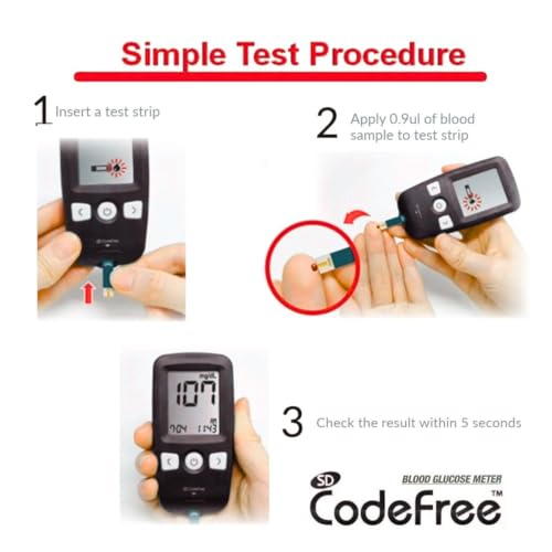Image of SD Codefree Blood Sugar Monitor - Complete Diabetes Testing Kit with Glucose Monitor, 100 Test Strips, 100 Ultra Biosensor Safety Lancets & Case - Code-Free Blood Glucose Monitors for Accurate Diabetic Monitoring