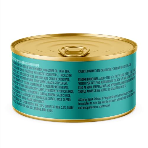 Image of A Strong Heart Wet Cat Food, Chicken & Pumpkin Shreds in Gravy, Made with Whole Muscle Chicken, Made in the USA, 3oz Can (Pack of 24)