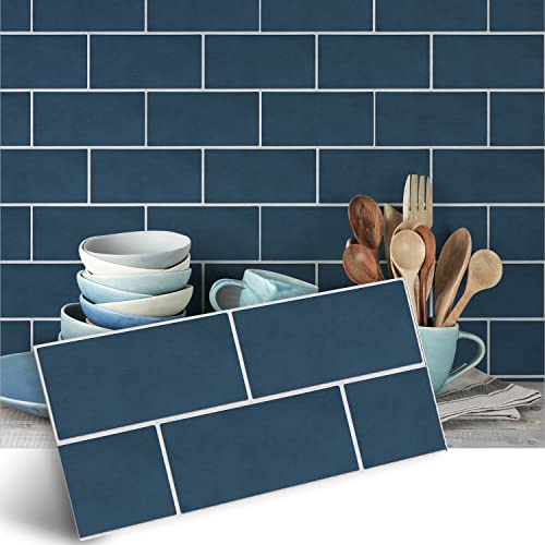 Funlife 12Pcs Peel And Stick Thick Frosted Kitchen Backsplash, Self Adhesive Waterproof Flat Matte Wall Tile Stickers For Home Kitchen Decor, 11.81"X5.91" Denim Blue #TOP6