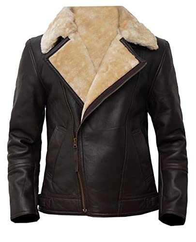 Rembidum Black Zipper Aviator Flying Shearling Leather Jacket for Men
