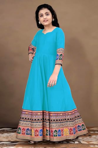 Image of Cotton Silk Long Anarkali Kurta for Girls
