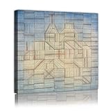 パウルクレースタイル抽象キャンバス絵画とプリントモダンリビングルームウォールアート幾何学的な線キャンバスウォールアート寝室とオフィス用90x90cmインナーフレーム