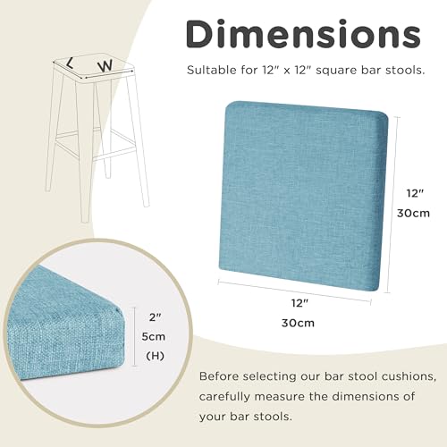 Image of AddGrace Anti-Slip Bar Stool Cushions Square Bar Stool Seat Cushions with Ties Set of 6 Small Square Chair Pads with Machine Washable Cover 12 inchX12 inchX2 inch (Light Blue)