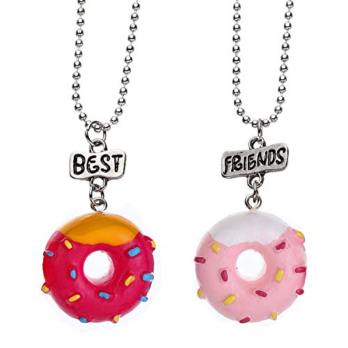 BFF Necklace Friend Necklace for 2 Best Friends Forever Resin Pendant BFF Tags Necklace Gift Set (2-Donut)
