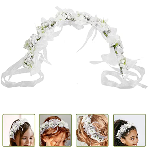FOMIYES Flor Pérola Tiara Tiara Menina Pérola Tiara Casamento Menina Tiara Branca
