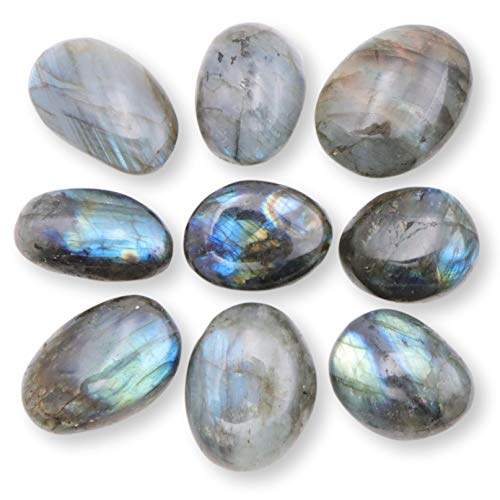 NatureWonders Tumbled Labradorite 9 Healing Stones Crystal Natural Color Finished with Beeswax, Stone of Magic Transformation Protection Psychic Ability Inner Eye Intuition Self-Discovery Imagination