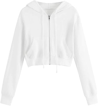 Womens Crop Top Drawstring Hoodie Juniors Cute Trendy Zip Up Tshirt Casual Drop Shoulder Long Sleeve Sweatshirt