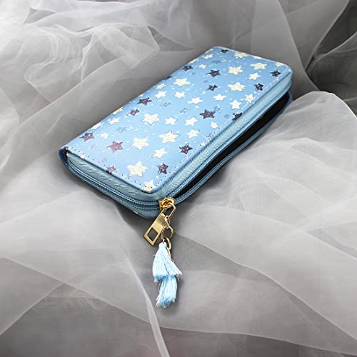 Timlee Cactus Unicorn Zipper Wallet Long Clutch Bag PU Leather Purse Girls Christmas Gift(Blue Star 0828)3