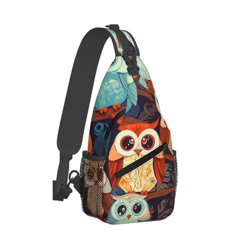 Mochila Sling Crossbody Negra Anime Búho