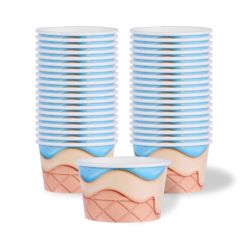 Image of Restaurantware Ice Cream Cups 50 Pack of 8 oz Leak-Resistant Disposable Dessert Bowl Frozen Yogurt Cup Round Paper Container For Cold And Hot Desserts