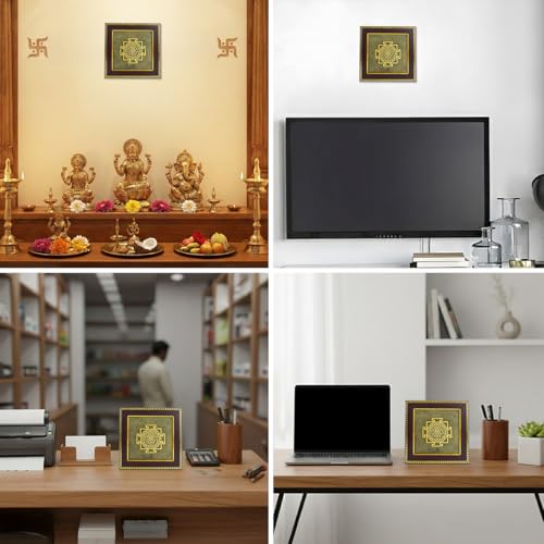 Image of Astrotalk Shree Yantra on Raw Pyrite Frame | Pyrite Attracts Money, Shree Yantra Draws Abundance | Removes Financial Blocks & Boosts Prosperity | Vastu Items for Home & Office | 19x19x1 cm | 1 Piece