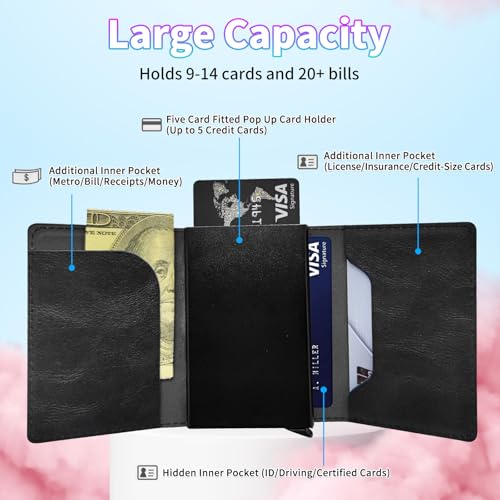 RFID Blocking Card Holder Wallet Billeteras de Hombres, Pop Up Minimalist Wallet for Men Women, Large Capacity Smart Wallet fit Money, ID Card, Driver's License, Purple Dragon2