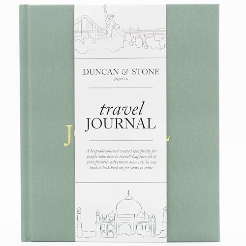 Travel Journals for Women, Men (Sage Green, 110 Pages) by Duncan & Stone – World Trip Adventure Book to Record Trips – Great, Fun Travel Bucket List Journal - Travel Gifts