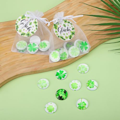 25 Stück 25mm Glückssteine für Kinder, Kleeblatt Flatback Glascabochons, Glücksbringer mit 24 Säckchen und 24 “Glücks” Vierblättriges Grußkarten für Frauen Paare Freunde Familie DIY Handwerkliche