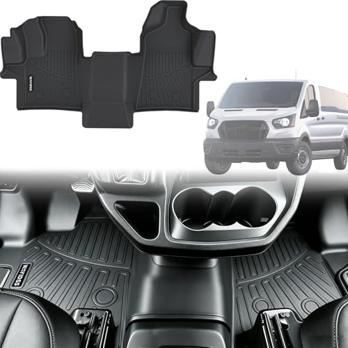 All Weather Floor Mats for 2022-2026 Ford Transit/E-Transit w/Vinyl Floor 150/250/350/350HD (Not Fit Transit Connect) TPE Rubber Liners Transit Odorless Anti-Slip Waterproof Car Front Row Mats