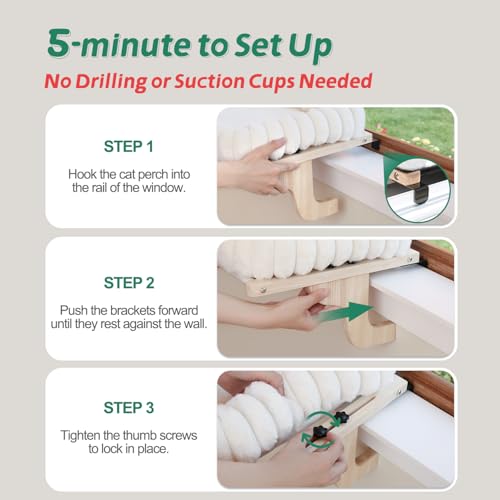 Image of Zakkart SnugCloud Cat Window Perch with 4-Sided Bolster - Large Cat Hammock for Window Sill - Solid Hardwood & Metal Frame - Window Seat for Pets (Natural Color Wood w /Gray Bed, Large)