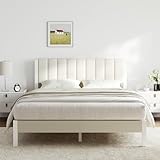 Novilla Full Bed Frame with Piano Keys Headboard and Footboard, Metal Platform Bed Frames Full Size, No Box Spring Needed, Easy Assembly, Steel Slats Support, Velvet White