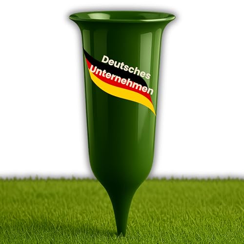 ELBKAISER Jarrón verde con estaca para cementerio, robusto jarrón de cementerio, jarrón para tumba con base y soporte para flores frescas, resistente a la intemperie, ideal para el cementerio