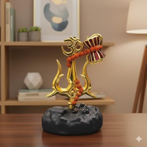 Image of Trishul with Damru Standing Decorative Showpiece Statue murti for Car Dashboard Pooja, Decoration, Temple, Home Decor 4 inch, Resin, Religious Black (Black)