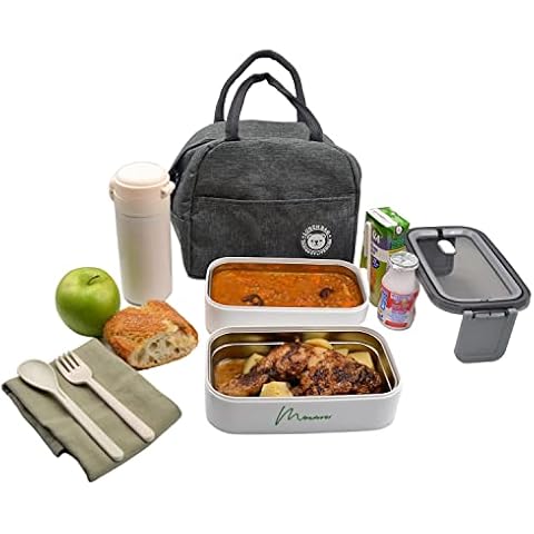 Monduver Lunch Box Fiambrera Termica con Bolsa Isotermica y Botella Isotermica de Acero Inoxidable Cover