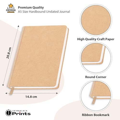 Image of Jhingalala Craft Paper Cover Hard Bound Undated Journal Diary I A5 Size,192 Pages, 80 GSM I Harbound Notebook Diary (Plain)
