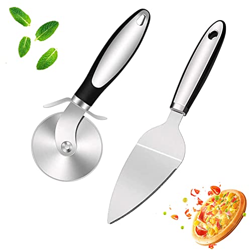Pizzaschneider+Pizza Schaufel 2 Stück,Pizzaroller Pizza shovel aus Edelstahl,Professioneller & handlicher Pizza Cutter Cake Pie Server mit Rutschfester Griff,Schnelles & gleichmäßiges Schneiden Cover