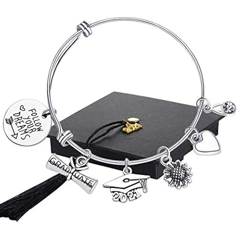 AZORA Graduation Gift 2021 Follow Your Dreams Inspirational Diploma Cap Charm Bracelet Bangle for Senior High School Graduate Present for Daughter Cover