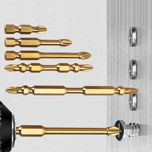 Image of Serplex 6Pcs Screwdriver Bits Electric Drill Bits Set, Non-Slip Phillips Bits, Ribbed Bits Design, 30 /50 /65 /75mm Long Assorted Drill Bits & 67 /100mm Long Dual-Tip Drill Bits, Universal 1 /4 Hex Shank