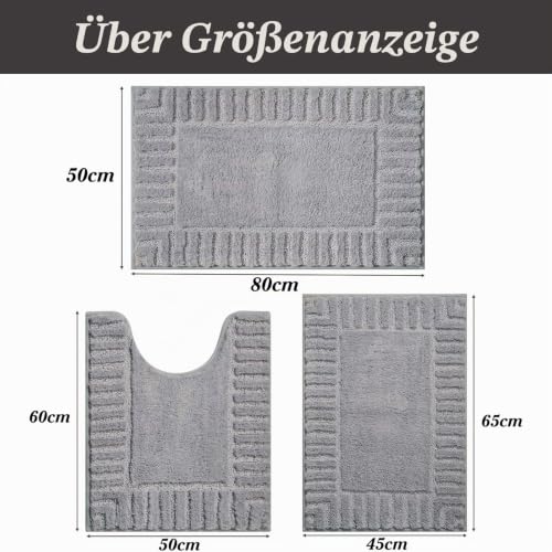 Famibay Badezimmerteppich Set 3 teilig Badteppich rutschfest Waschbar Badematte und WC Vorleger Weich Absorbierende Badvorleger Grau… – Ansicht 6