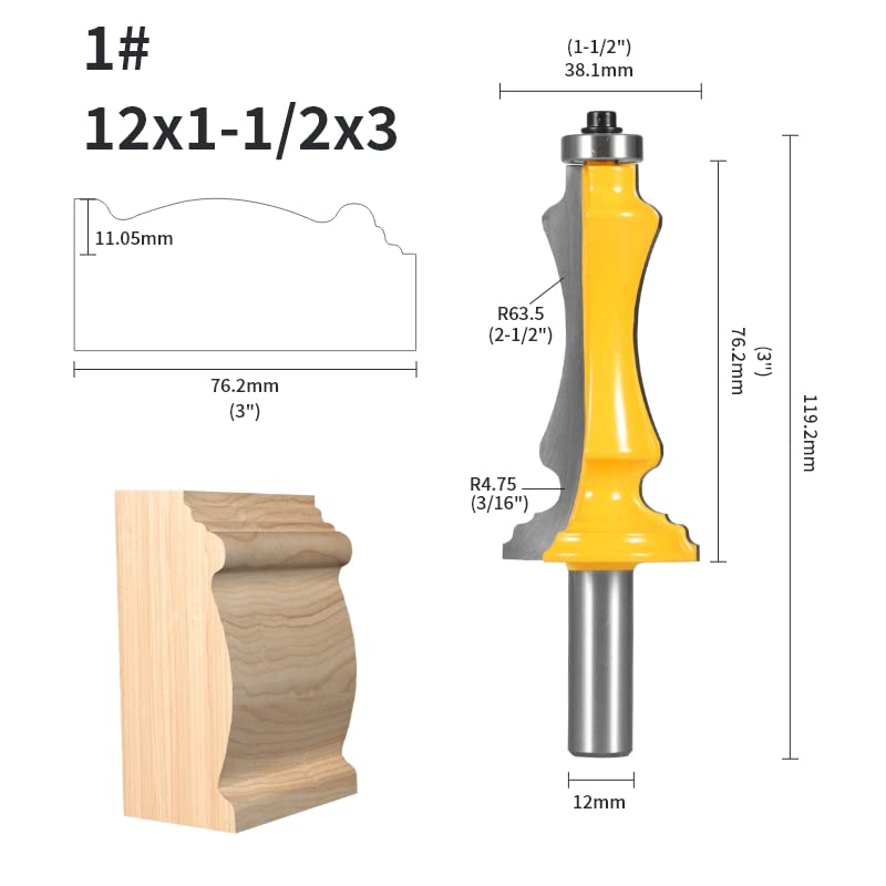 Brocas de enrutador de moldura arquitectónica, fresas de carpintería con vástago de 12MM y 12,7 MM for fresa frontal de madera(12x38.1x76.2)
