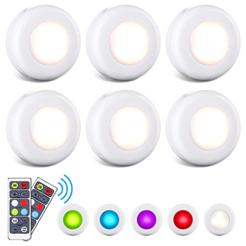 Puck Lights with Remote Under Cabinet Lighting Wireless LED Color Changing Puck Lights with Timing, Battery Operated Lights, LED Closet Lights Under Counter Lighting Stick on Lights (6 Pack)
