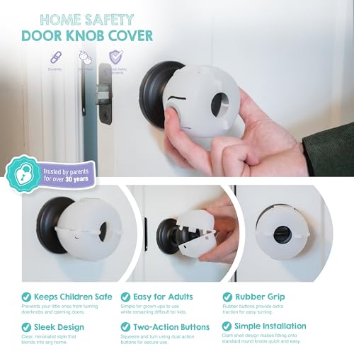 Image of Regalo 3 Pack Child Safety Door Knob Covers, Baby Proofing Door Handle Locks for Kids and Toddlers, Easy Grip, Easy Install, White