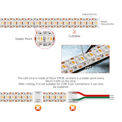 Image of BTF-LIGHTING SK6812(Similar WS2812B) UL Listed RGBW RGB+Cool White(6000K) Individually Addressable DC12V 3.28FT 144LED /m 4 Colors in 1 Light Dream LED Strip IP65 White PCB(No Adapter or Controller)