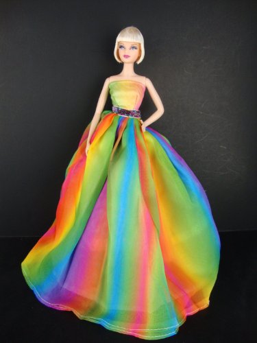 BUYS BY BELLA Stunning Rainbow Inspired Barbie Sized Doll Gown Made to Fit the Barbie Bar...
