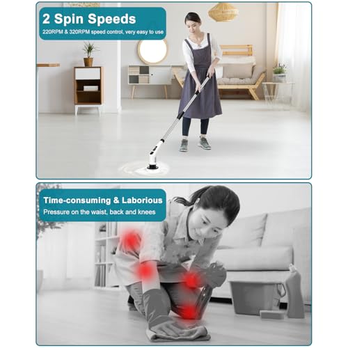 Pangutiandi Electric Spin Scrubber, Cordless Electric Cleaning Brush with 8 Replaceable Brush Heads and Adjustable Handle,Tub and Floor Tile 360 Power Scrubber for Bathroom Kitchen Car - Image 4