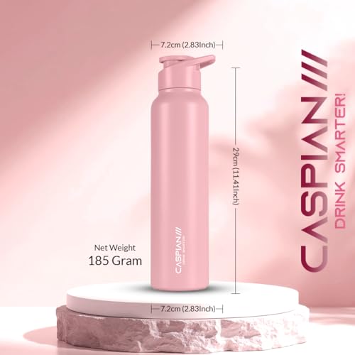 Image of CASPIAN / / / HIke ISI Certified Stainless Steel Water Bottle 1 ltr. (Peach, 1 Litre) | Leak Proof Sipper for Fridge Home Office Travel School Kids Boys Girls Adults Sports Gym Yoga Gift | BPA Free