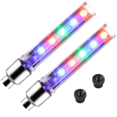 2PCS Bike Wheel Lights 5 LEDs Bike Tyre Valve Lights Neon Flashing Wheel Lights 7 Modes LED Bicycle Spoke Lights Valve Stem Caps for Night Riding Safety Visibility Cycling Accessories for Adults