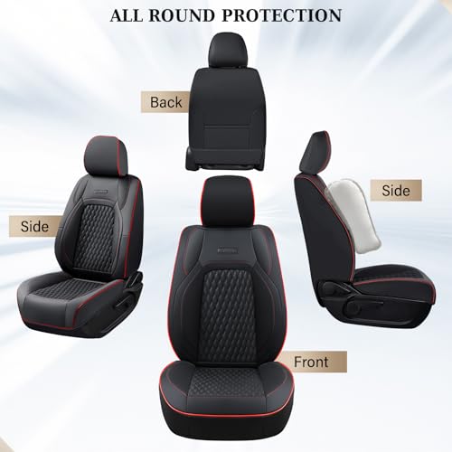 Image of Coverado Seat Covers for Jeep Wrangler, Custom Fit for Pickup Truck Jeep Wrangler Seat Covers 2 /4 Door, Waterproof Leather Car Seat Covers Cushions for 2013-2017 Jeep Wrangler Accessories, Red Line