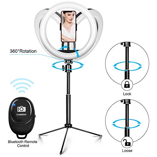 Selfie Ring Light with Tripod Stand, 10.2‘’ Desk Led Ring Light for Live Stream, YouTube, Vlog, Zoom Light for Video Conferencing, Tik Tok Light with Bluetooth Controller for iPhone and Android Phones - Thumbnail 4