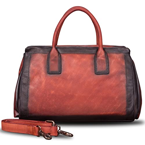 Image of Genuine Leather Top Handle Handbag Satchel for Women Handmade Vintage Handbags Purse Retro Cowhide Crossbody Hobo Bag Purses