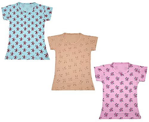 Image of indi weaves Girls Printed Cotton Half Sleeves Tshirts (Pack of 3)