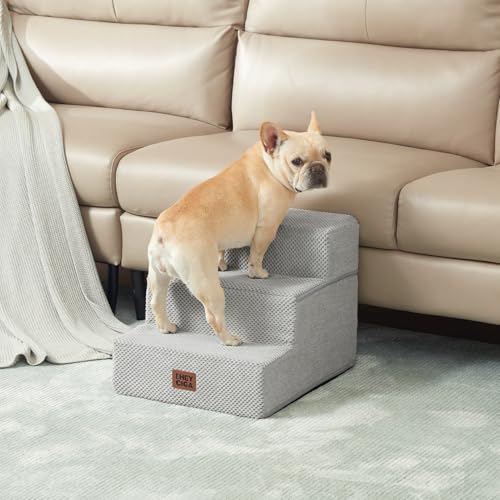 Image of EHEYCIGA Dog Stairs for Small Dogs 13.5 inch H, 3-Step Dog Steps for Couch Sofa and Chair, Pet Steps for Medium Cats, Non-Slip Balanced Pet Ramp Indoor, Light Grey