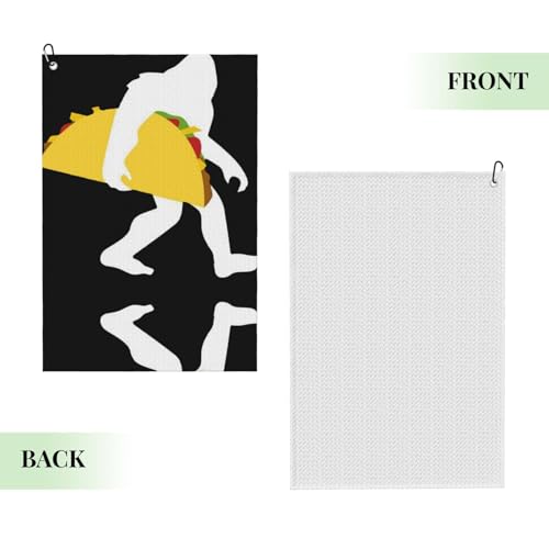 Adsygnt Bigfoot Taco Microfiber Golf Towel with Carabiner Clip, 16x24 Inch Absorbent Waffle Weave Towel for Golf Bags