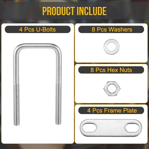 Image of DTGN M8x40x100mm U Bolts Square Kit - 4Set - 304 Stainless Steel U-Bolt Kit with Nuts, Washers, Frame Plate - Good for Pipe, Trailer, Automotive, Leaf Spring Fastener