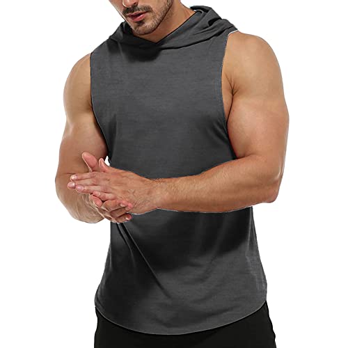 Men's Workout Sleeveless Hoodies Athletic Training Cotton Gym Hooded Tank Tops Sports Bodybuilding Fitness Muscle T Shirts