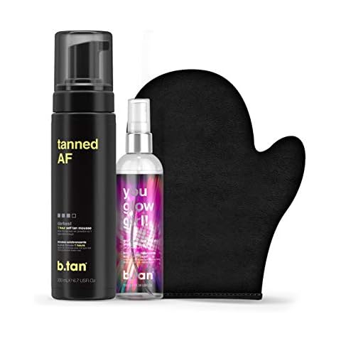 b.tan Dark Self Tan & Face Mist Kit | b.tan + Glow Bundle - Self Tanning Mousse with You Glow Girl Gradual Face + Body Mist w Self Tanning Mitt Applicator, 1 Hour Sunless Tanner, Fast, 6.7 Fl Oz Cover