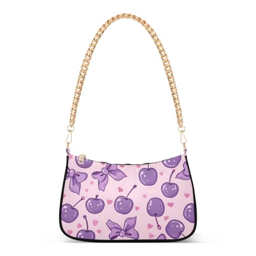 Clutch Shoulder Bags Tote Evening Purse Handbags for Women Cherries Bows Lilac Hobo Bags with Zipper Closure