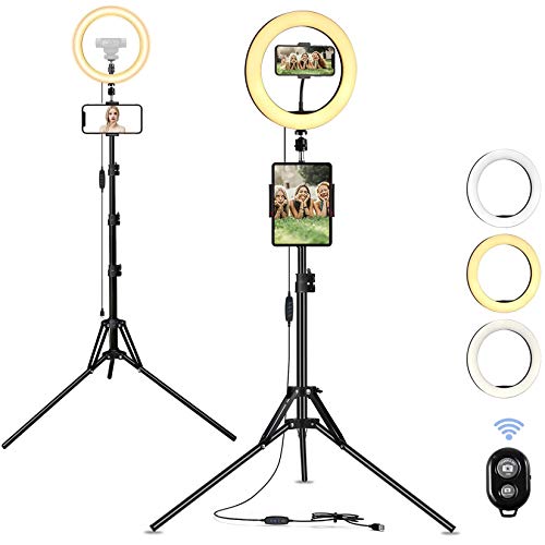 12'' Ring Light + Tripod Stand + Phone Bracket + Tablet Holder + Webcam Stand + Remote Controller, Selfie LED Light kit Compatible with iPhone,iPad,Logitech StreamCam C920 C930 C922 C615 Brio C925