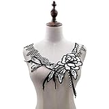 Tipo de tela: organza. WOOAI - Elegante vestido blanco y negro con rosa en 3D, bordado en el cuello, aplicación para manualidades, manualidades, recortes, costura, vestido Guipure Supplies