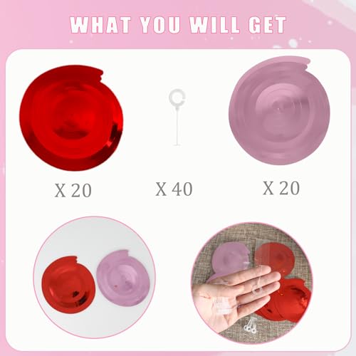 Image of 40pcs Red Pink Hanging Swirls Party Decorations Plastic Foil Spirals Streamers Ceiling Decor for Valentine Birthday Celebration All Kinds of Parties